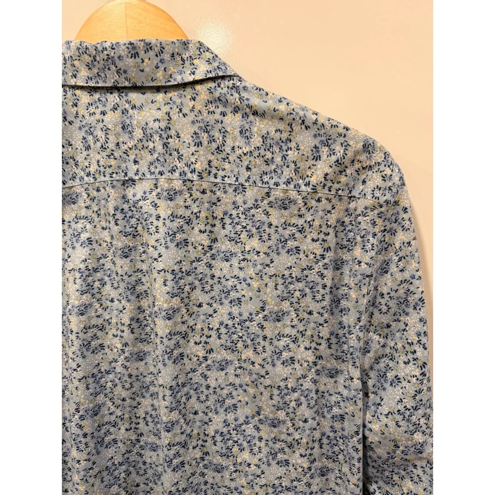 Banana Republic Mens Untucked Fit Non-Iron Floral Shirt Blue White Large L